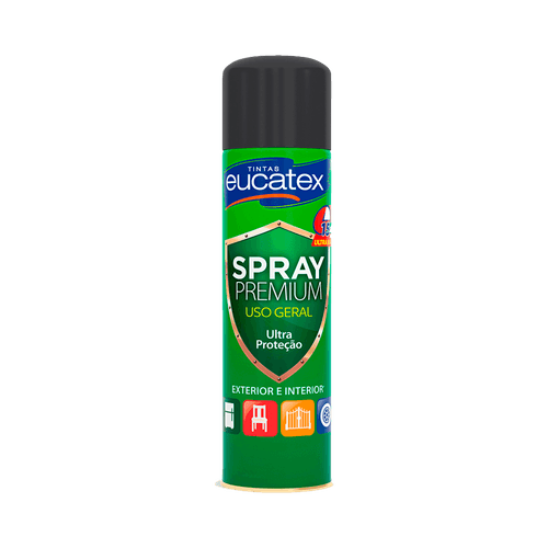 Tinta Spray Multiuso Preto Eucatex Brilhante 400 ml