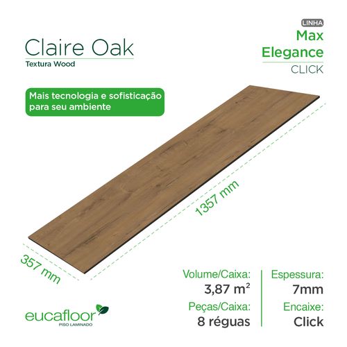 Piso Laminado Eucafloor Max Elegance Click Claire Oak 135,7 x 35,7 cm