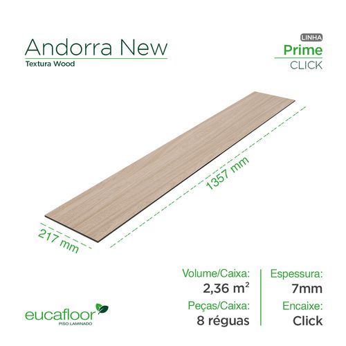 Piso Laminado Eucafloor Prime Click Andorra New  135,7 x 21,7 cm